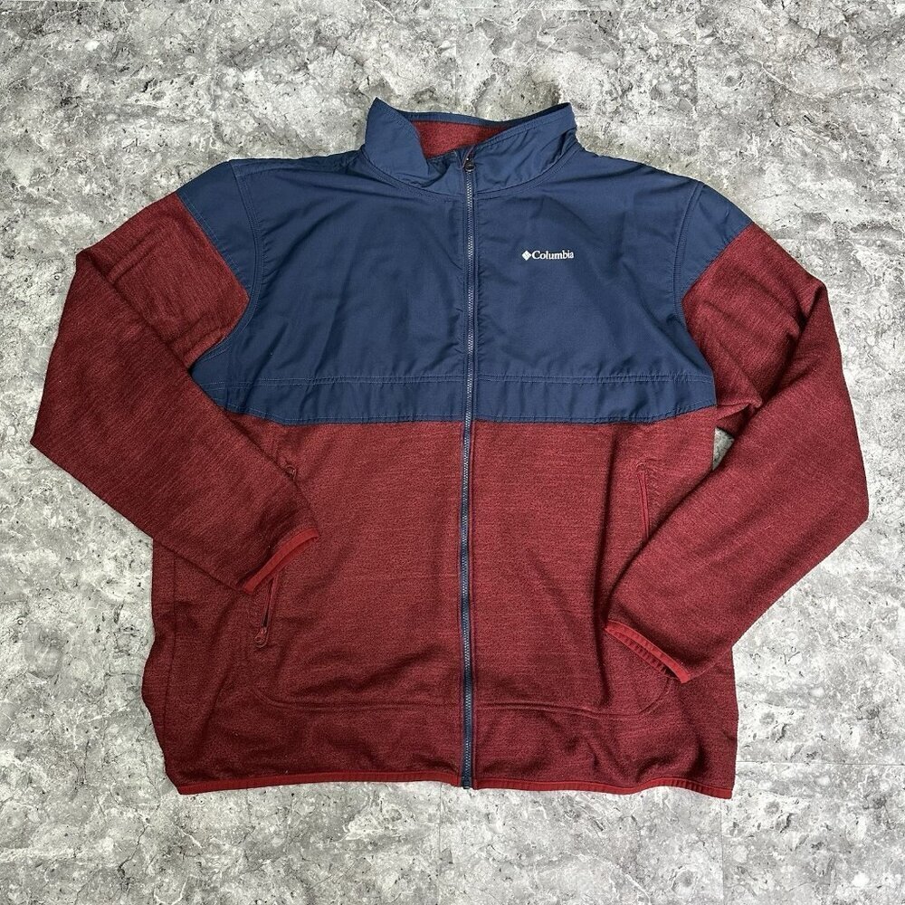 Columbia Mens Full Zip Fleece Jacket 2 Tone Blue Maroon Sz XXL Shacket